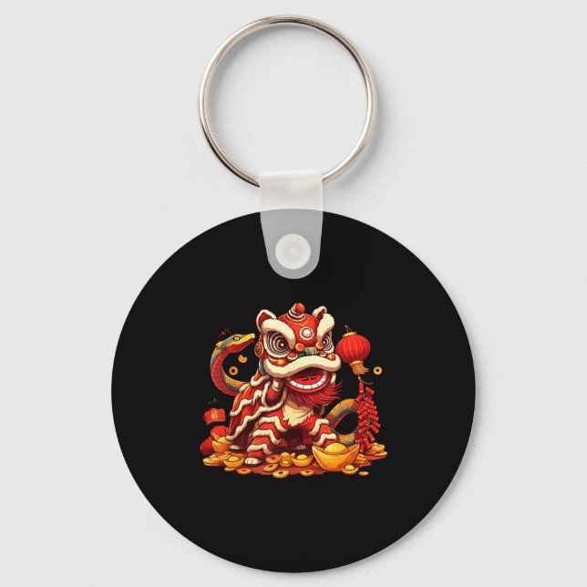 Funny Lion Snake Chinese New Year 2025 Womens Mens Key Ring (Front)