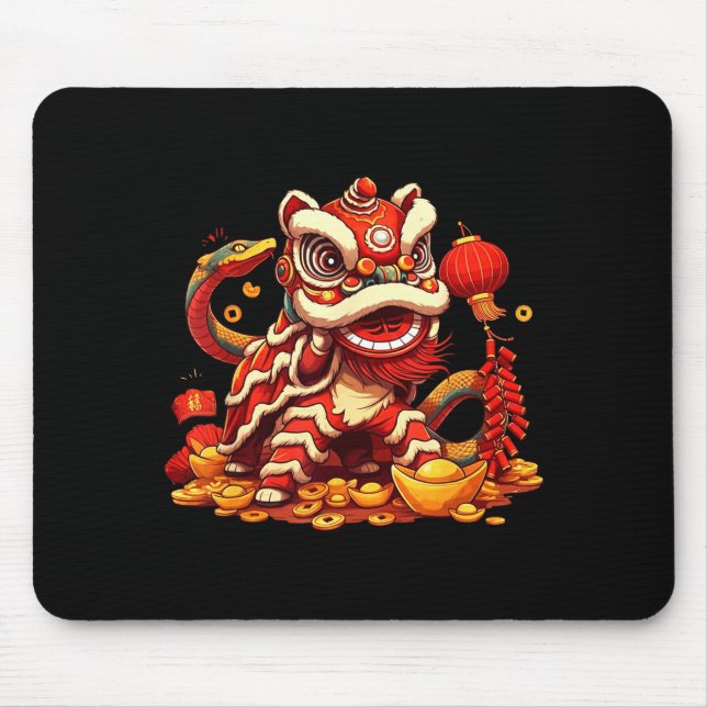 Funny Lion Snake Chinese New Year 2025 Womens Mens Mouse Pad (Front)