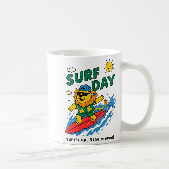 Funny Lion Surfing Summer Vacation Surf Day Boys G Coffee Mug (Right)