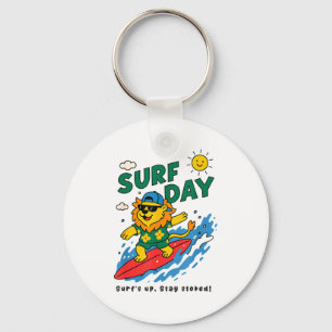 Funny Lion Surfing Summer Vacation Surf Day Boys G Key Ring