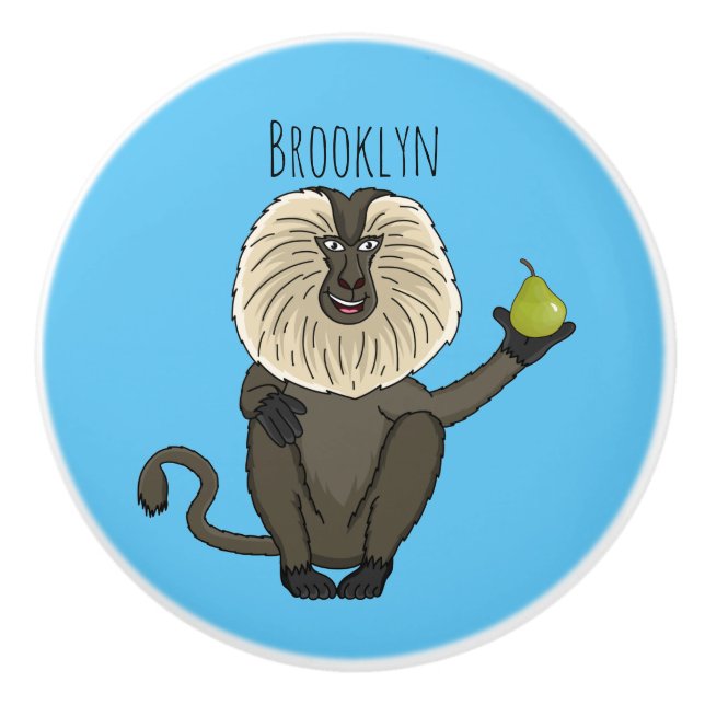 Funny lion tailed macaque monkey cartoon ceramic knob (Front)