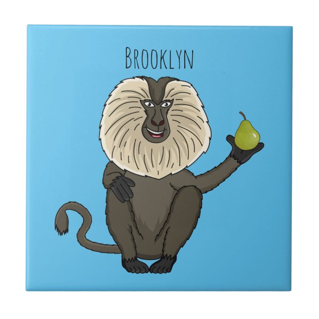 Funny lion tailed macaque monkey cartoon ceramic tile (Front)