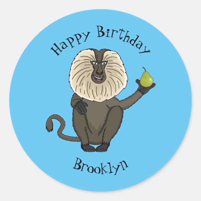 Funny lion tailed macaque monkey cartoon classic round sticker (Front)
