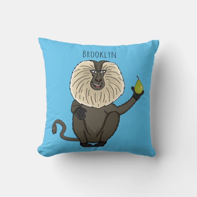 Funny lion tailed macaque monkey cartoon cushion (Front)