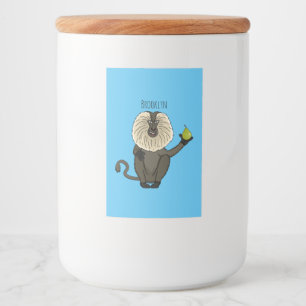 Funny lion tailed macaque monkey cartoon food label
