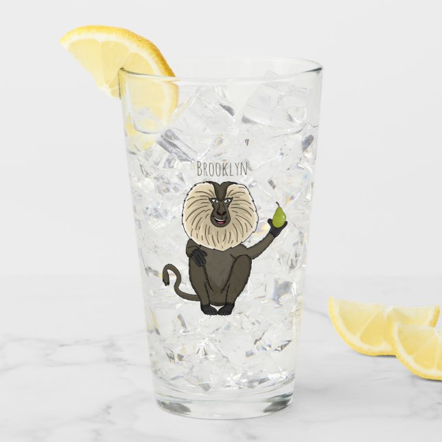 Funny lion tailed macaque monkey cartoon glass (Front Ice)