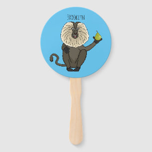 Funny lion tailed macaque monkey cartoon hand fan