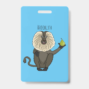 Funny lion tailed macaque monkey cartoon ID badge