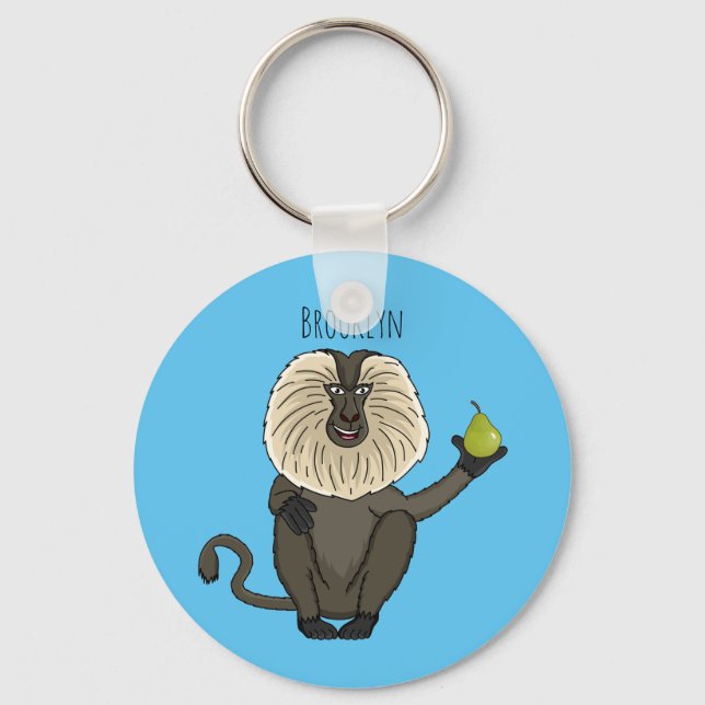 Funny lion tailed macaque monkey cartoon key ring (Front)