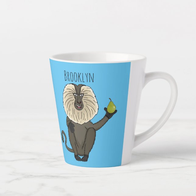 Funny lion tailed macaque monkey cartoon latte mug (Right)