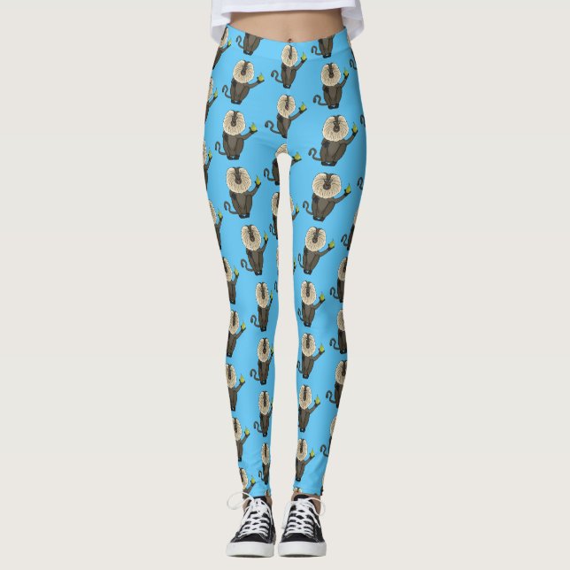 Funny lion tailed macaque monkey cartoon leggings (Front)