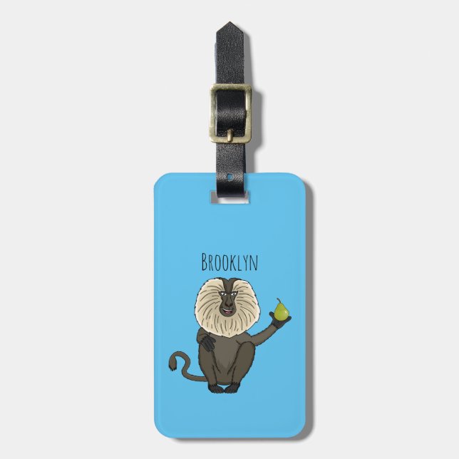 Funny lion tailed macaque monkey cartoon luggage tag (Front Vertical)