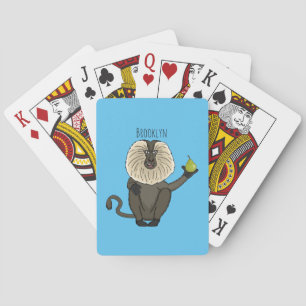 Funny lion tailed macaque monkey cartoon playing cards