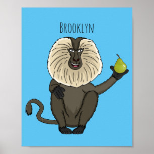 Funny lion tailed macaque monkey cartoon poster