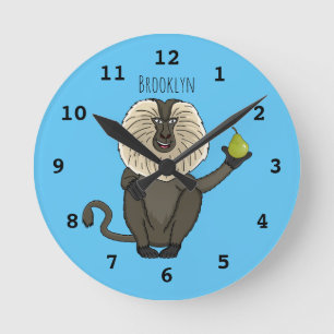 Funny lion tailed macaque monkey cartoon round clock