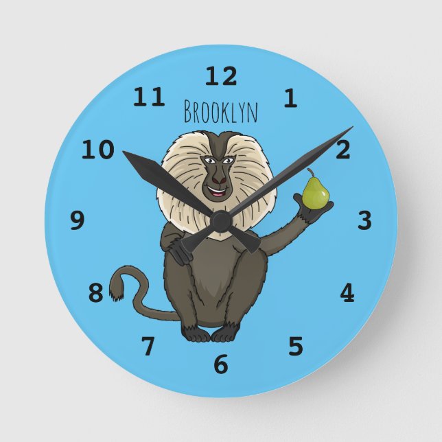Funny lion tailed macaque monkey cartoon round clock (Front)