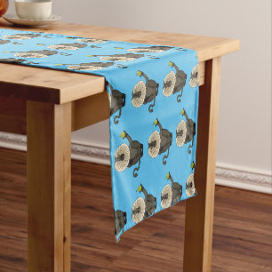 Funny lion tailed macaque monkey cartoon short table runner