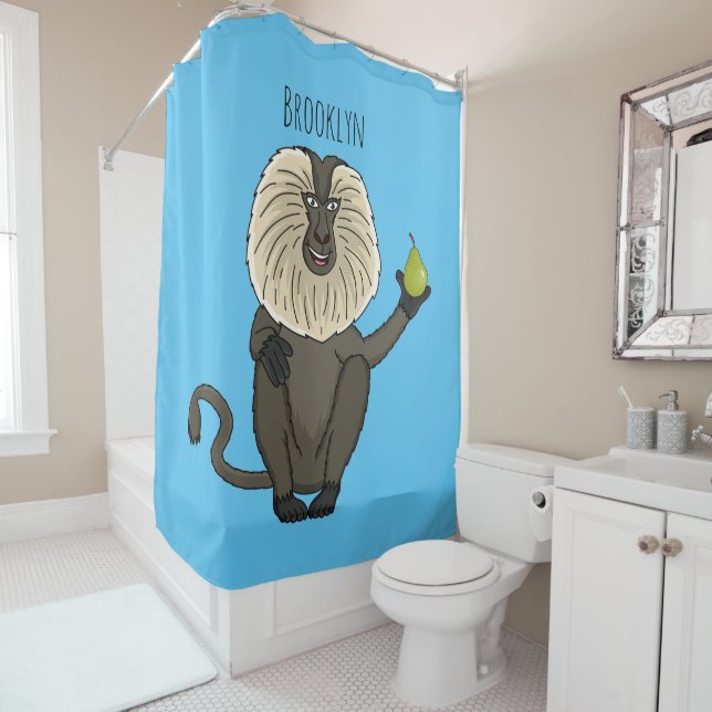 Funny lion tailed macaque monkey cartoon shower curtain (In Situ)