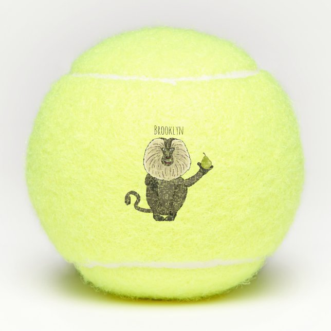 Funny lion tailed macaque monkey cartoon tennis balls (Front)