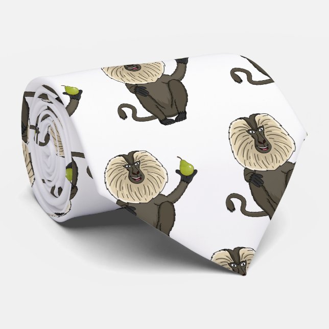 Funny lion tailed macaque monkey cartoon tie (Rolled)