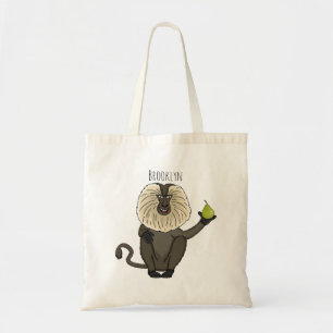 Funny lion tailed macaque monkey cartoon tote bag