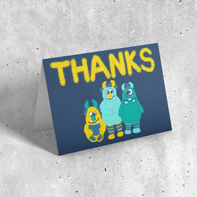 Funny Little Cartoon Monsters Boys Birthday Thank You Card (Creator Uploaded)