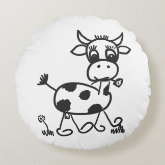 Funny Little Cow - round black deco pillows
