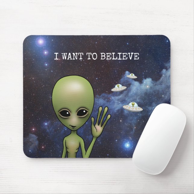 Funny Little Green Man Space Alien Sci Fi Galaxy Mouse Pad (With Mouse)