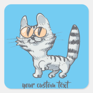 funny little kitty cartoon square sticker