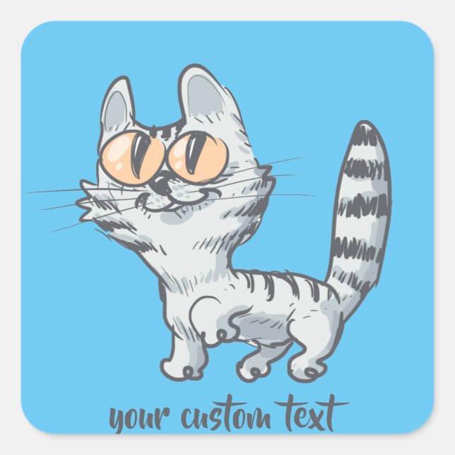 funny little kitty cartoon square sticker (Front)