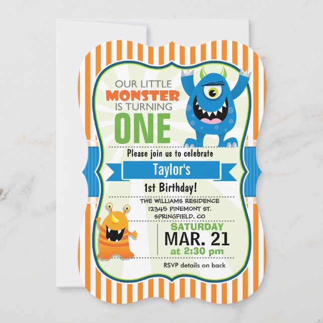 Funny Little Monster Birthday Party Invitation (Front)