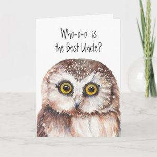 Funny Little Owl Best Uncle Birthday Bird Humour Card