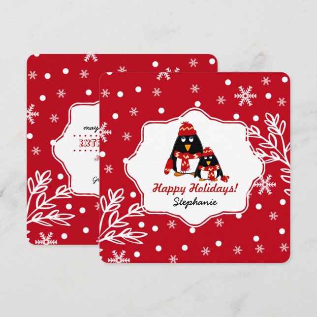  Funny Little Penguins Custom Christmas Cards  (Front/Back)