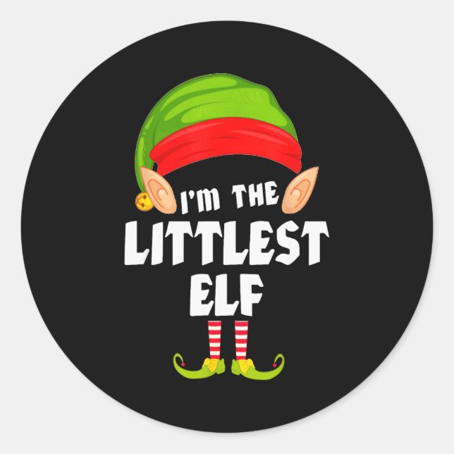 Funny Littlest Elf Matching Family Group Pj Christ Classic Round Sticker (Front)