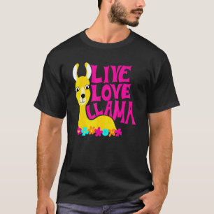 Funny Live Love Llama Flower Power Animal Graphic T-Shirt