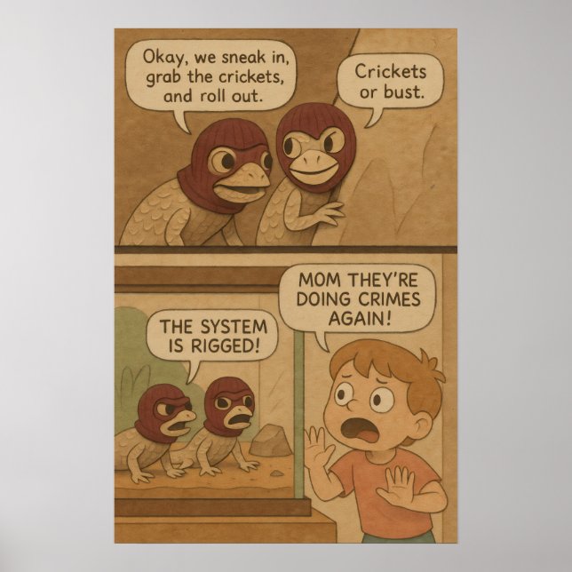 Funny Lizard Crime Heist Comic – Crickets or Bust! Poster (Front)