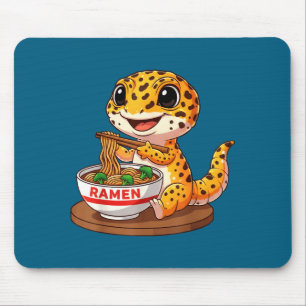 Funny Lizard Reptile Leopard Gecko Eating Ramen Ja Mouse Pad