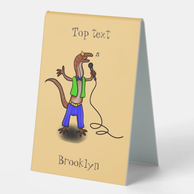 Funny lizard singing with microphone cartoon (Front)