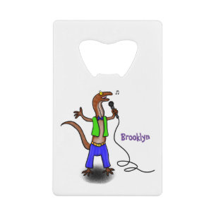 Funny lizard singing with microphone cartoon