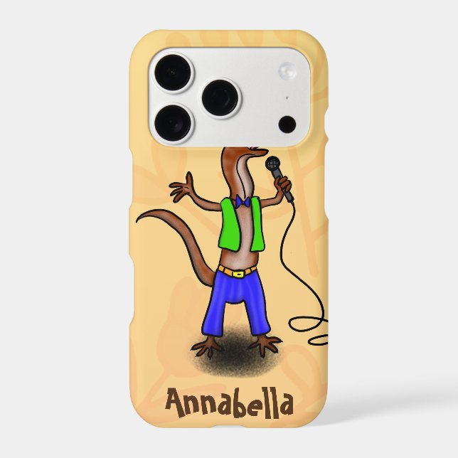 Funny lizard singing with microphone cartoon (Back)