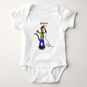Funny lizard singing with microphone cartoon baby bodysuit