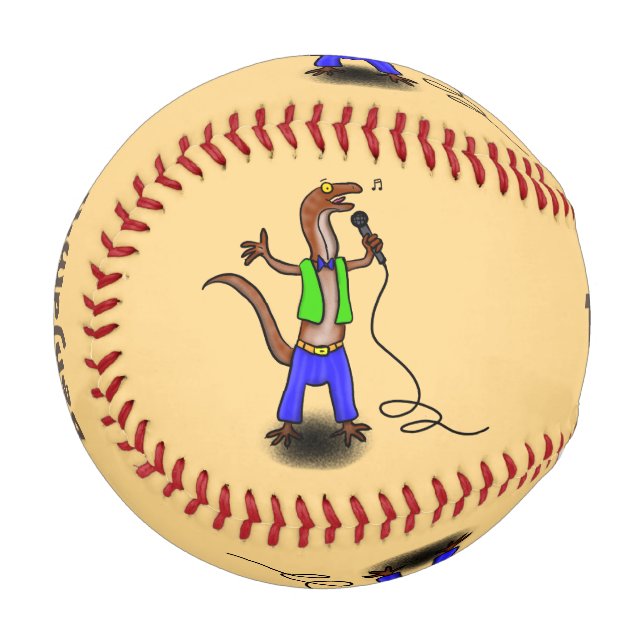 Funny lizard singing with microphone cartoon baseball (Front Left)