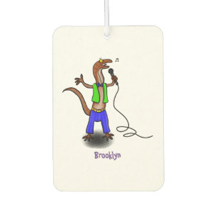 Funny lizard singing with microphone cartoon car air freshener