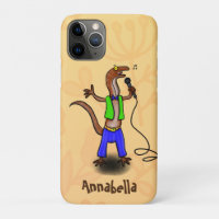 Funny lizard singing with microphone cartoon