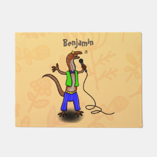 Funny lizard singing with microphone cartoon doormat