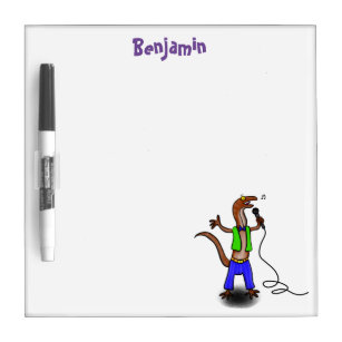 Funny lizard singing with microphone cartoon dry erase board