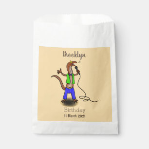Funny lizard singing with microphone cartoon favour bag