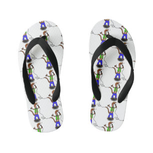 Funny lizard singing with microphone cartoon kid's thongs