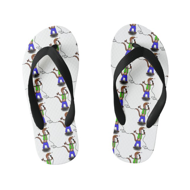 Funny lizard singing with microphone cartoon kid's thongs (Footbed)