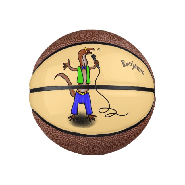 Funny lizard singing with microphone cartoon  mini basketball (Front)